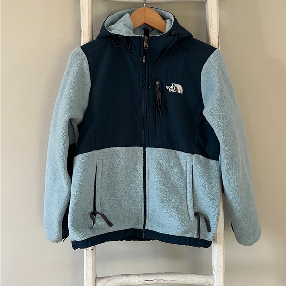 The North Face vintage Dinali bay Blue Hooded Fleece Jacket size small - Picture 2 of 8